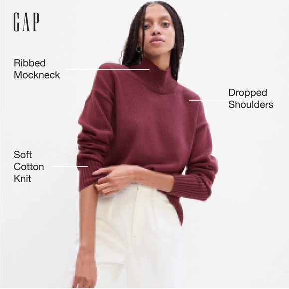 NEW Gap Women’s T-Shirt Sweater Medium Red Delicious Waffle Knit Turtleneck - Picture 2 of 4